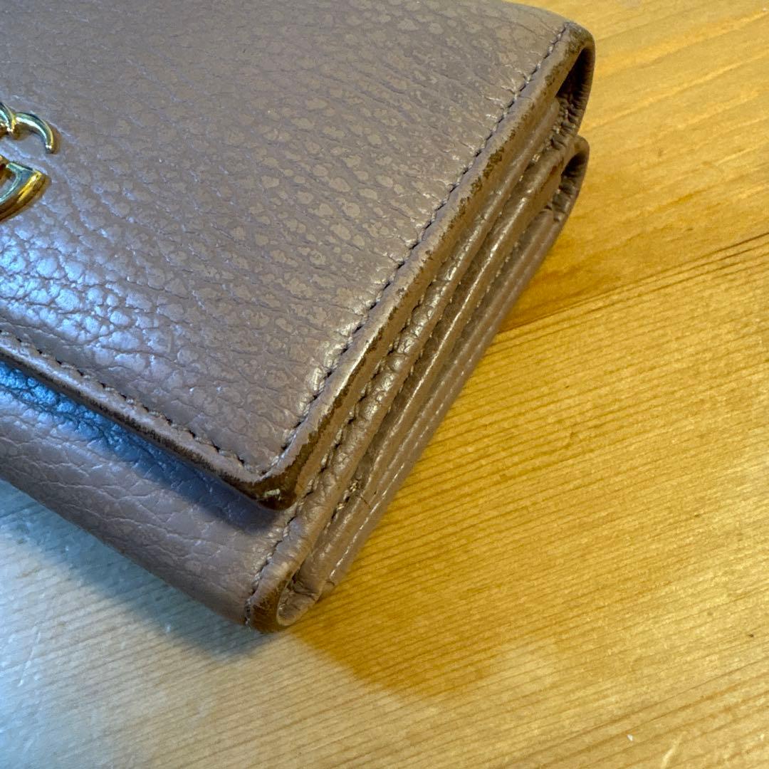 GUCCI ピンクベージュ　三つ折り財布　レザー