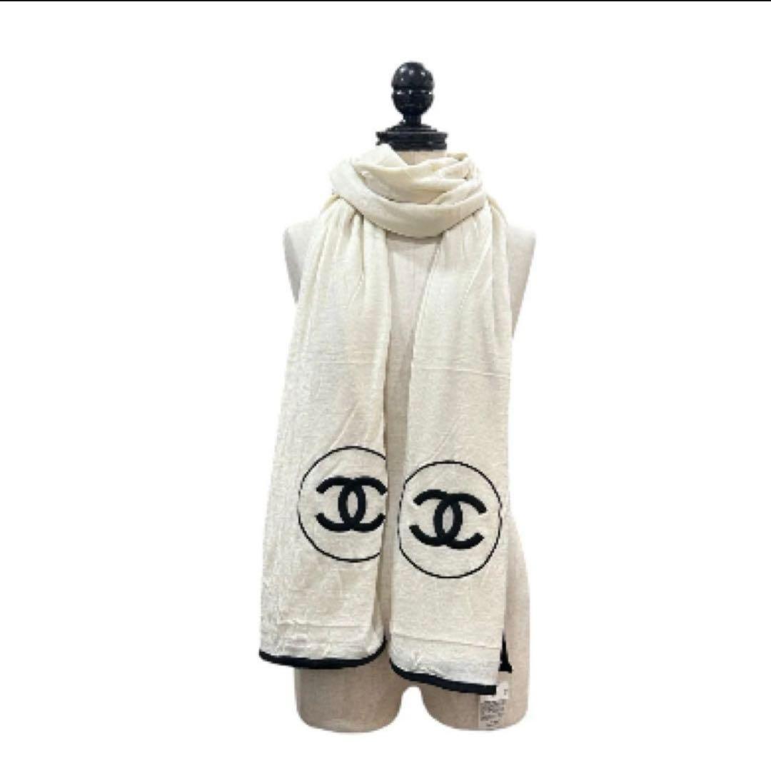 高級 極美品 シャネル ココマーク 大判スカーフ カシミア シルク