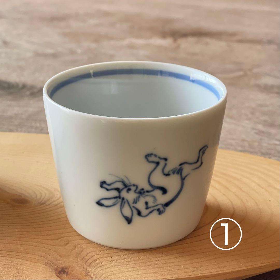 ウズラン様 染付 鳥獣戯画 ごはん茶碗5こ＋そばちょこカップ5こ