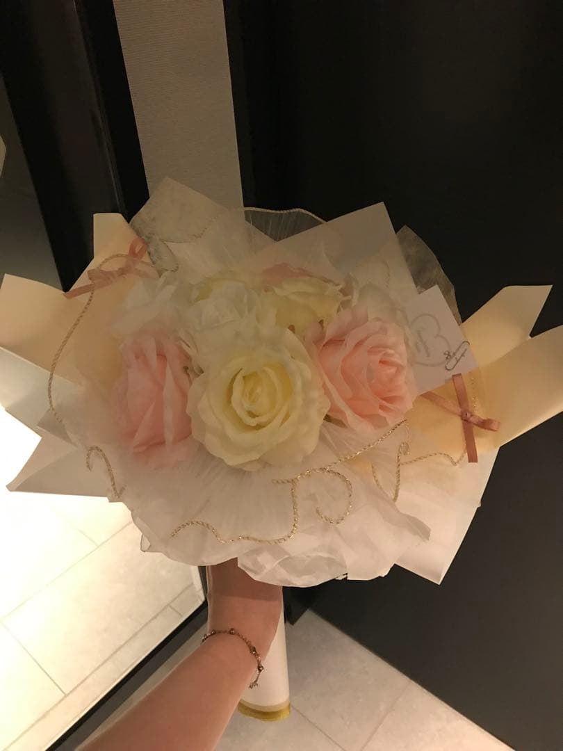 ラスト1点 成人式 ワンホンブーケ ベージュ ハンドメイドブーケ 花束 卒業式
