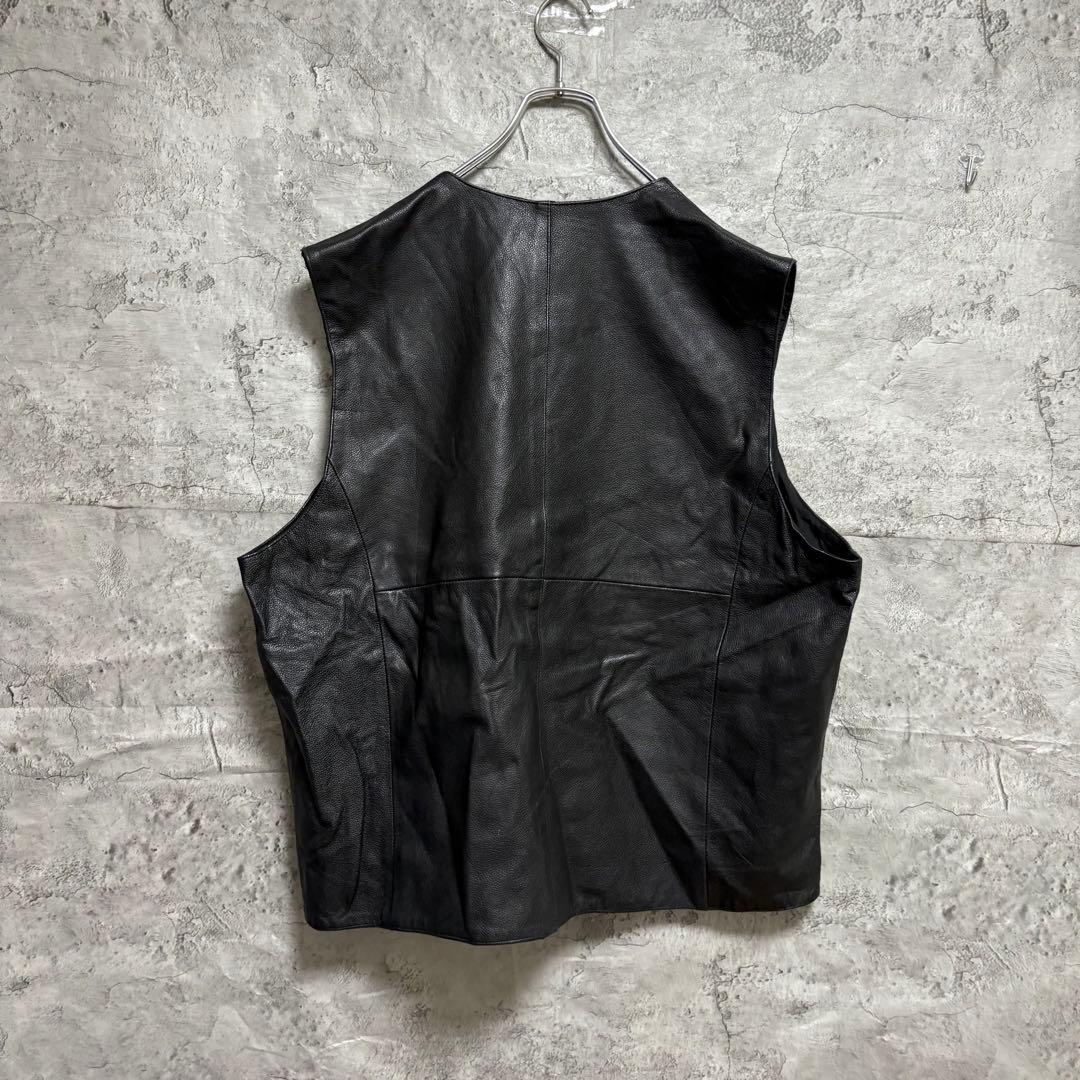 古着　レザーベスト　ブラック　本革　ビンテージ　2XL