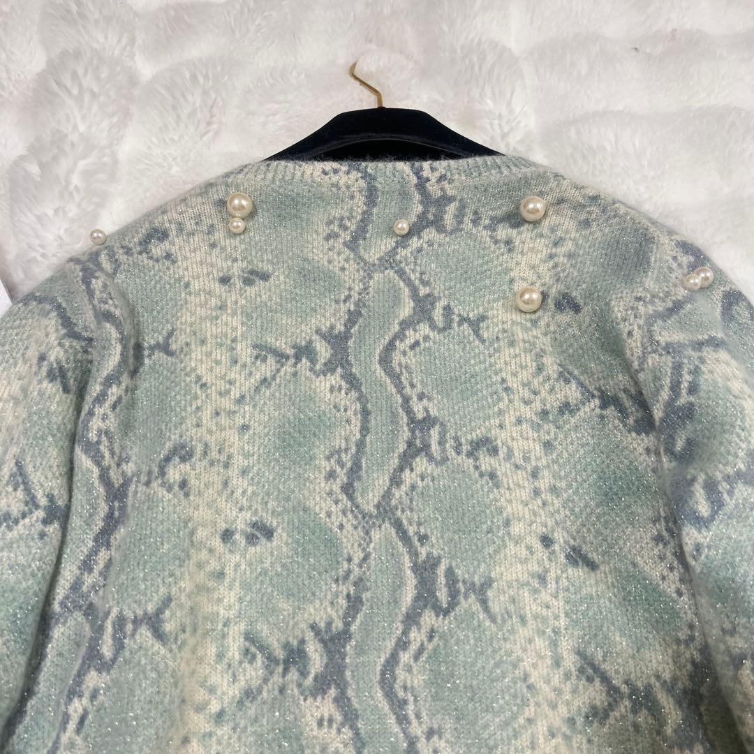 【極美品】ケイタマルヤマ アンゴラ パールカーディガン ラメ 春 水色 M
