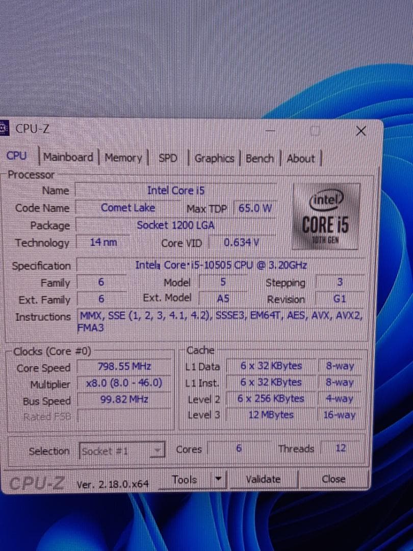 INTEL 第10世代CPU　i5-10505 6コア12スレッド　本体のみ