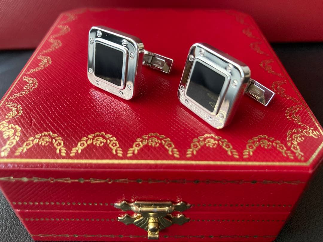 Cartier カルティエ　サントススクエアカフス　Ag925/オニキス　美品