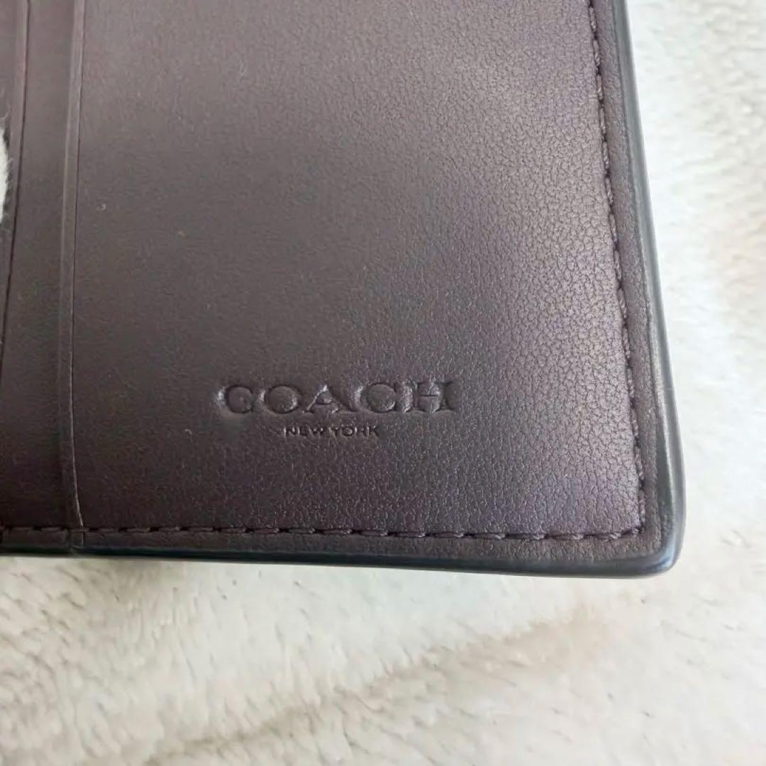 美品COACH 二つ折り財布 シグネチャー ミニウォレット レザー ブラック