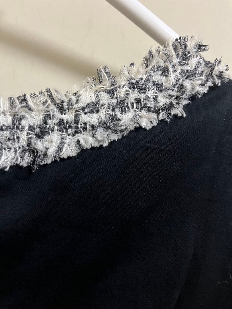 正規品CHANELシャネルTシャツカットソーsize44ツイード×ブラック