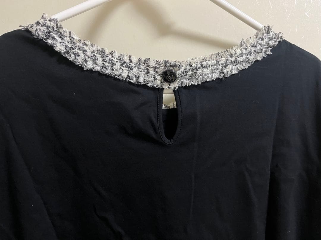正規品CHANELシャネルTシャツカットソーsize44ツイード×ブラック