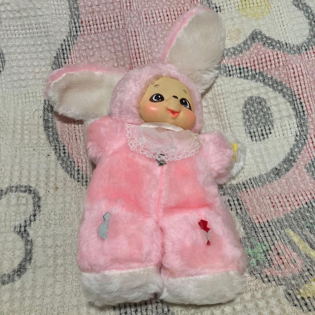 昭和レトロ　メーカー名不明　モンチッチ風　ぬいぐるみ　ウサギ　②
