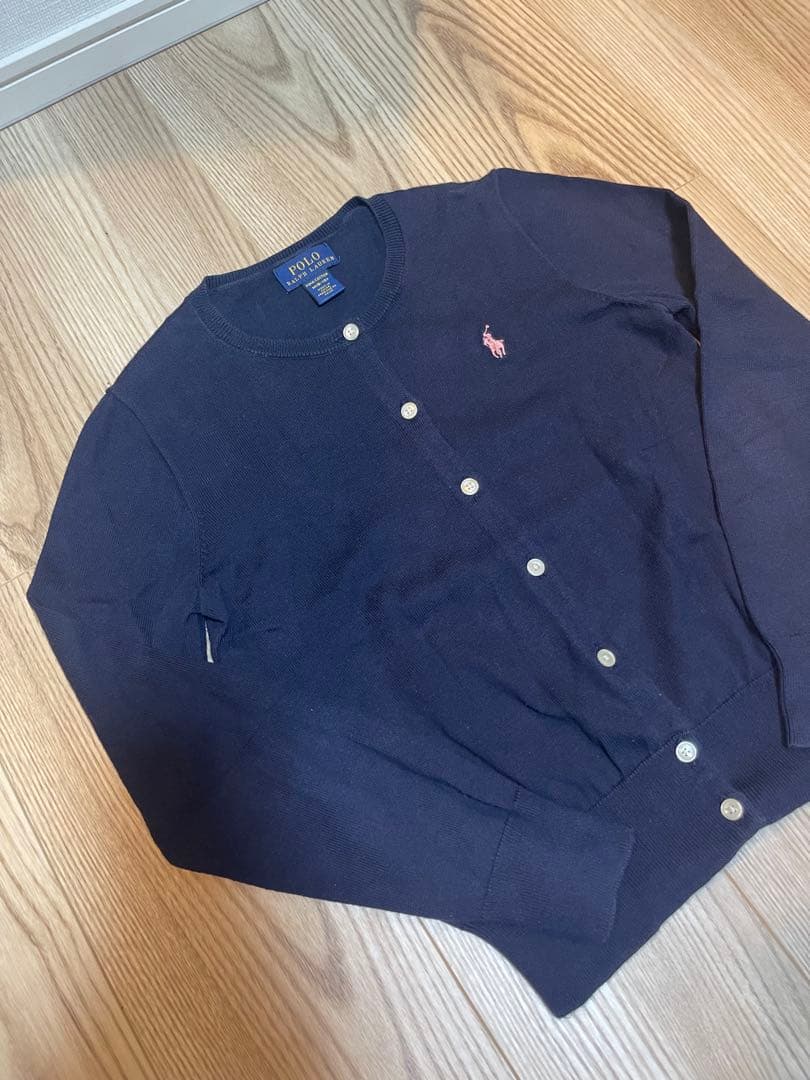 ポロ　ラルフローレン　RalphLauren ネイビー カーディガン ピンク刺繍