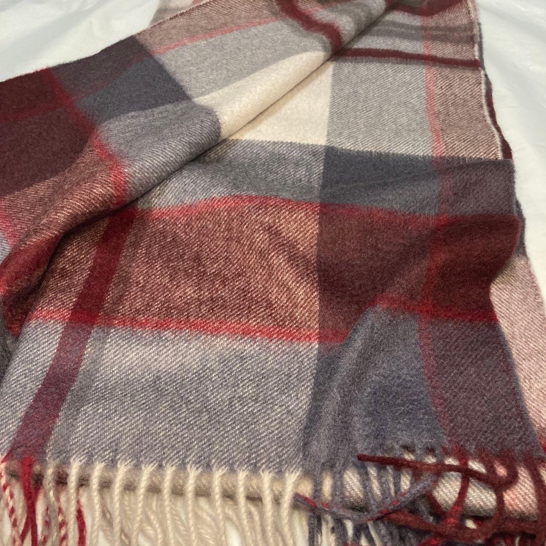 新品 ジョンストンズ カシミヤ100％ 中大判ストール ボルドー チェック