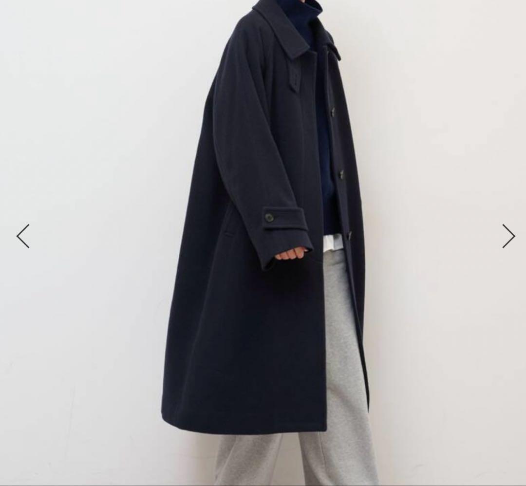 取り置き【未使用】尾州ウールスーパー100ステンカラーコート　ネイビー　25AW