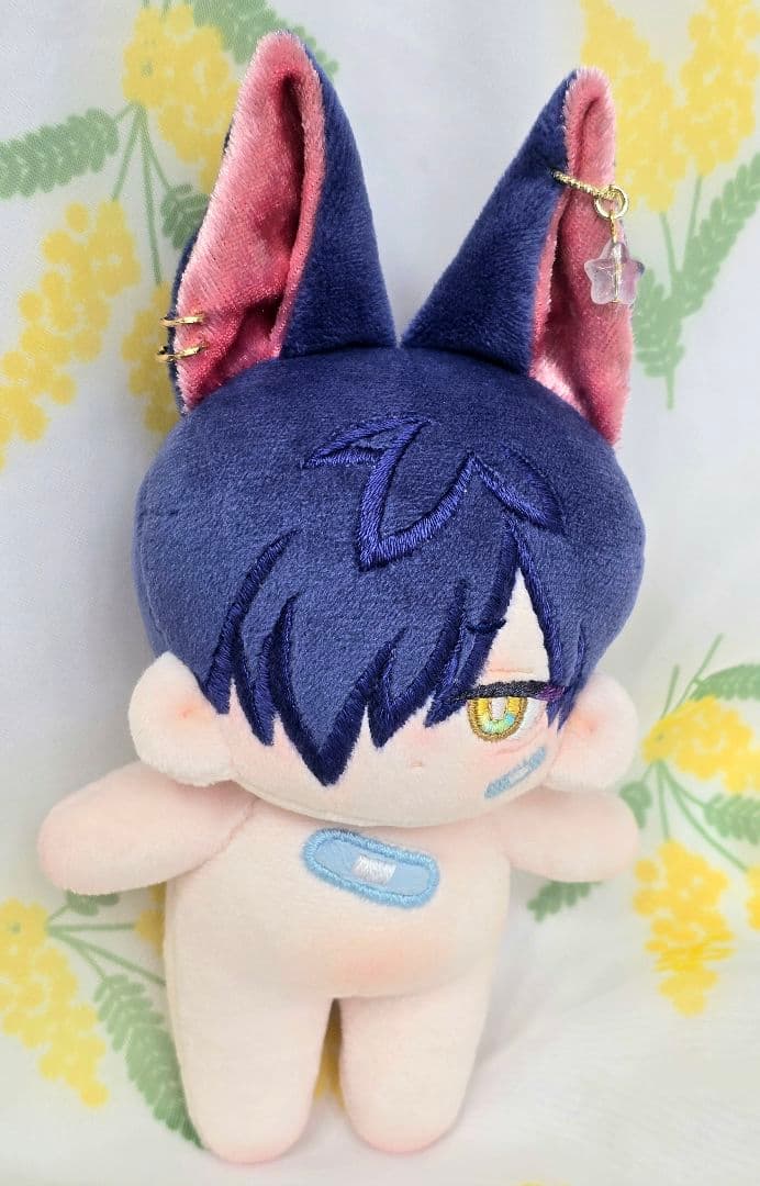 自作 無属性 ぬいぐるみ 骨入り 青髪のケモ耳くん 10cm