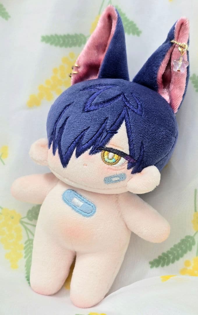 自作 無属性 ぬいぐるみ 骨入り 青髪のケモ耳くん 10cm