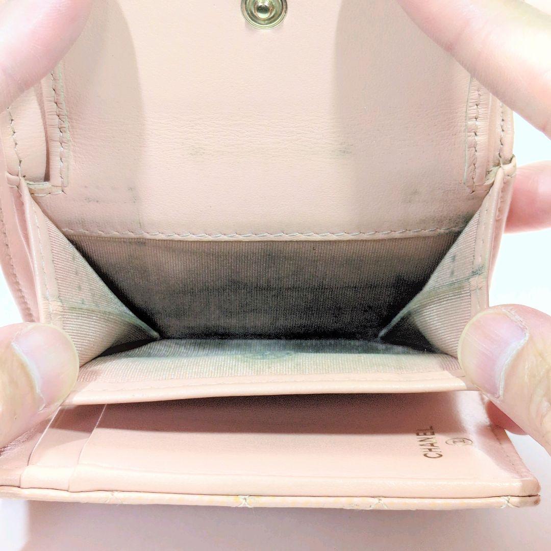 【CHANEL】シャネル ボーイシャネル 三つ折り財布 キャビアスキン ピンク