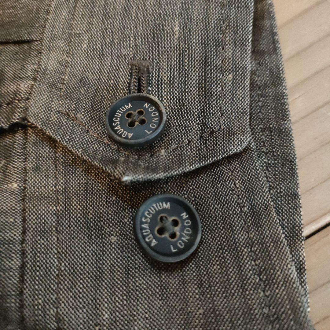 Aquascutum グレー スタンドカラー ジャケット Mシルク混　絹麻