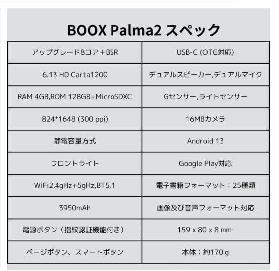 電子ペーパー　BOOX Palma 2　ホワイト