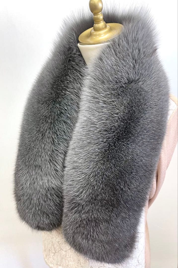 blue fox muffler stole／ミディアム　グレー／GAKE日本製