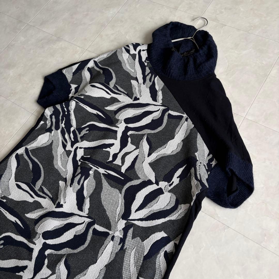Gabardine K.T 異素材切替ワンピース ネイビー 17+ 大きいサイズ