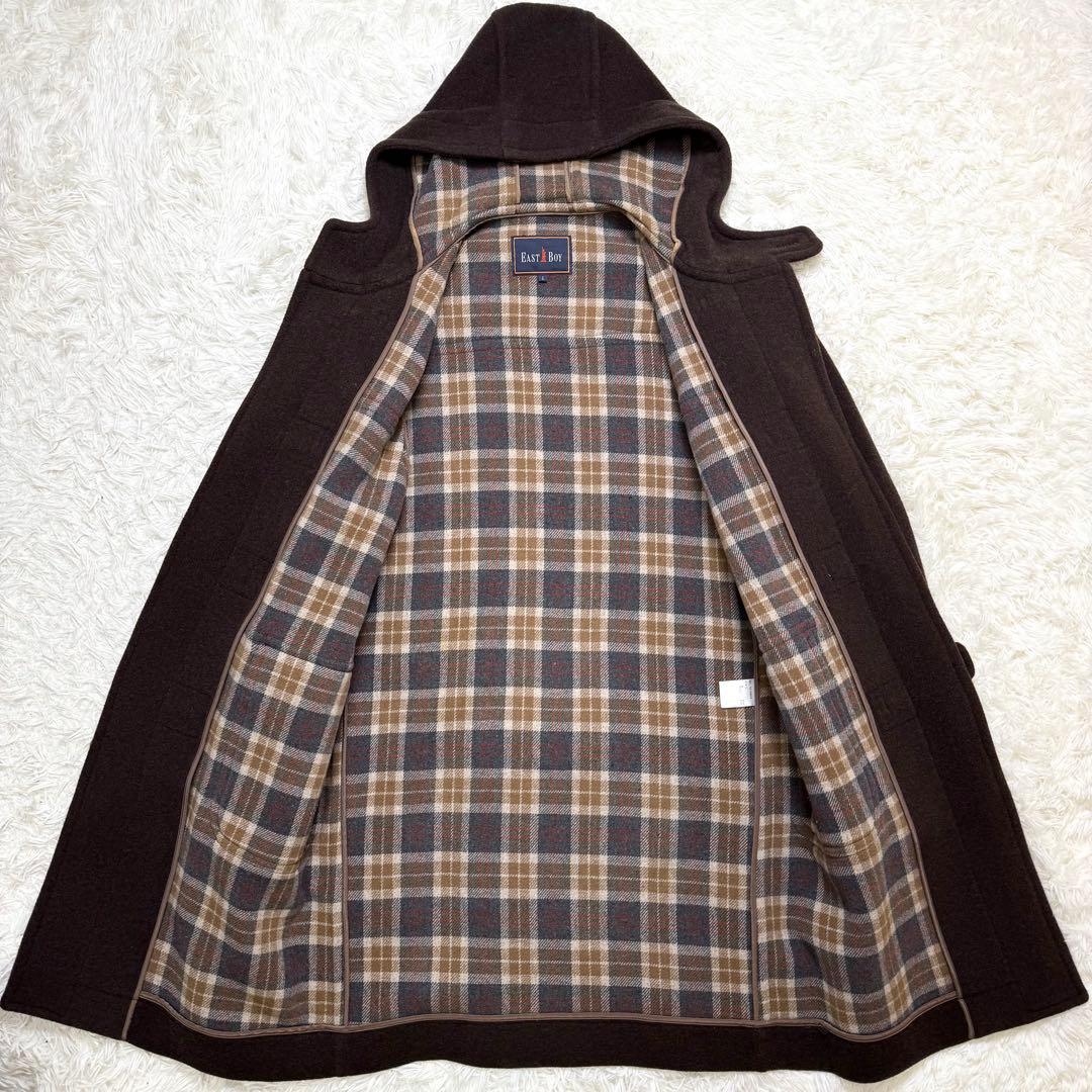 EAST BOY ダッフルコート ロング丈 チェック フード Lサイズ ブラウン