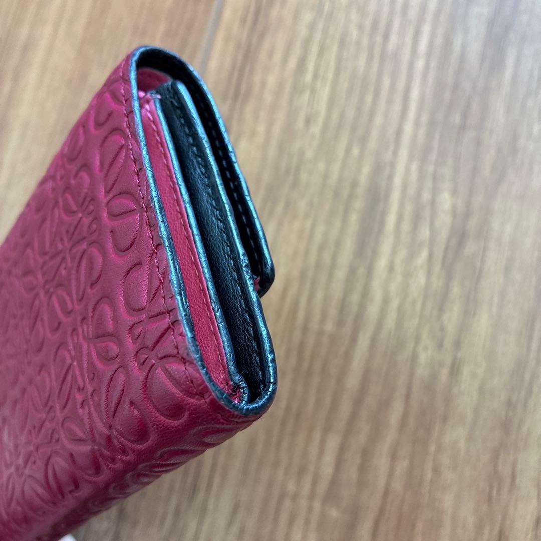 LOEWE レザー 三つ折り財布 ピンク