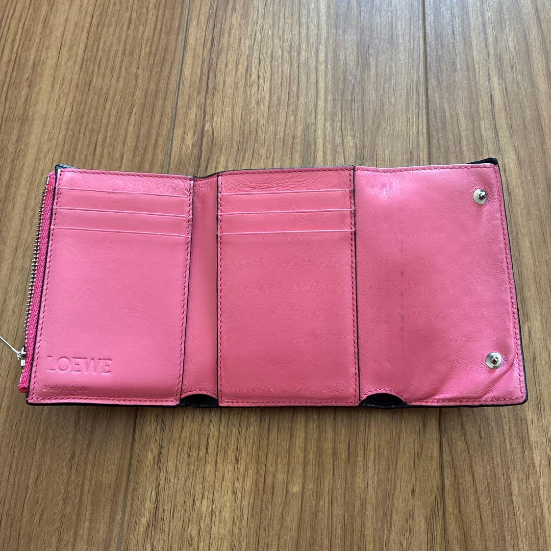 LOEWE レザー 三つ折り財布 ピンク
