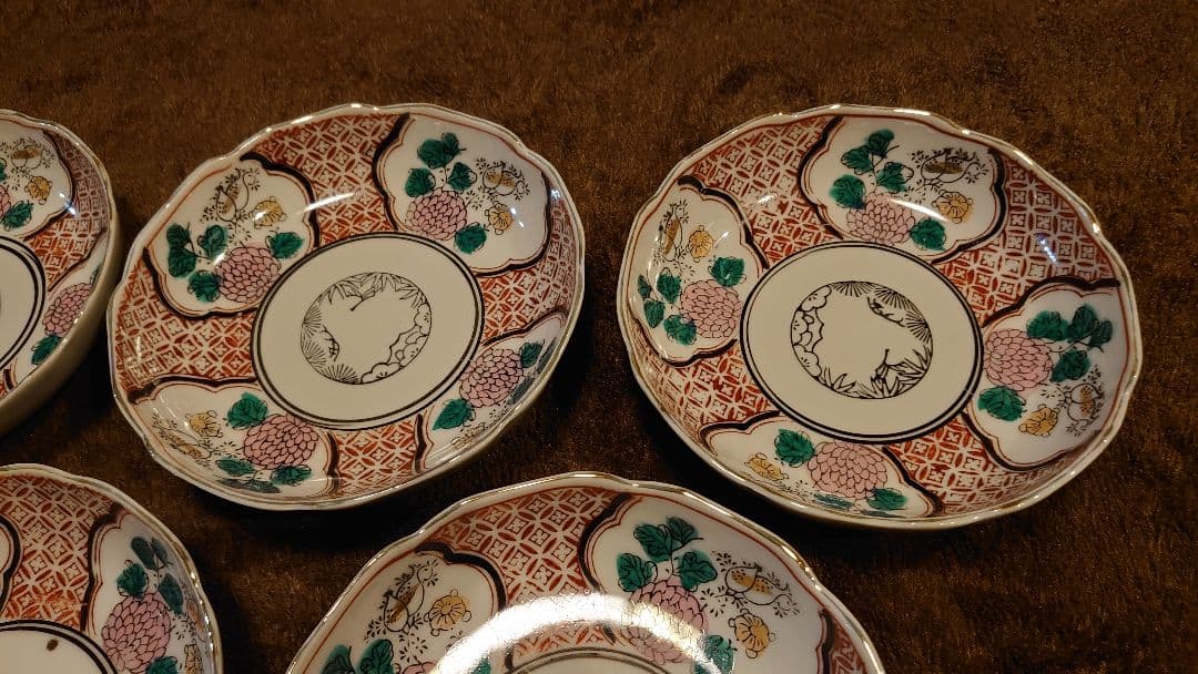 古伊万里　伊万里　色絵　なます皿　華の図　５客