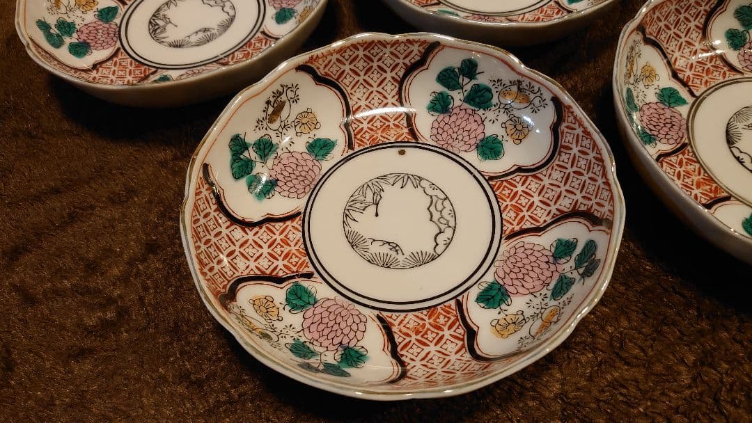 古伊万里　伊万里　色絵　なます皿　華の図　５客