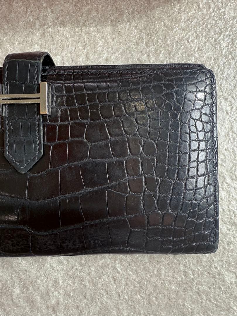 エルメス　長財布　べアン スフレ　マット　クロコ　黒
