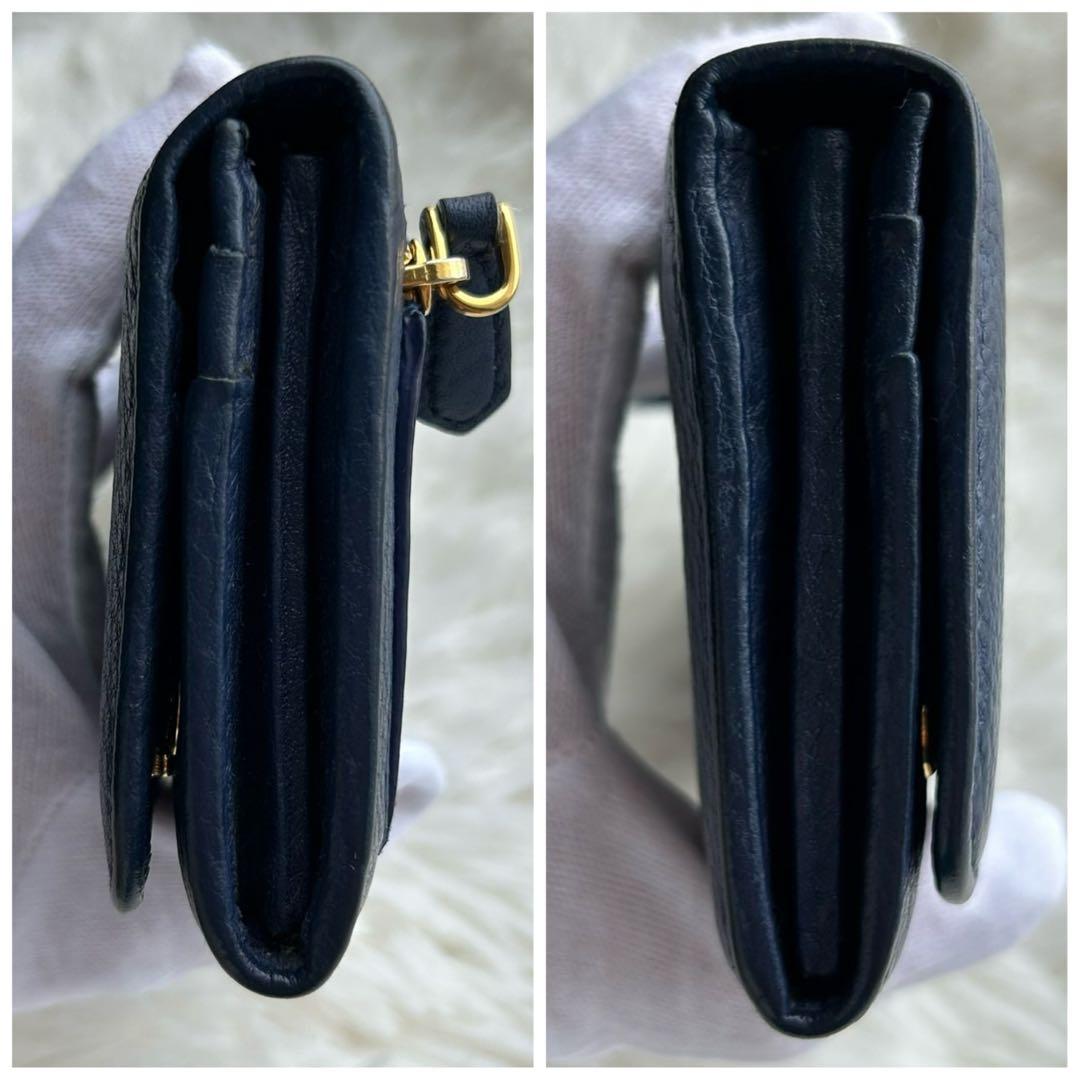 希少✨PRADA ヴィッテロダイノ 長財布 金ロゴ レザー ネイビー