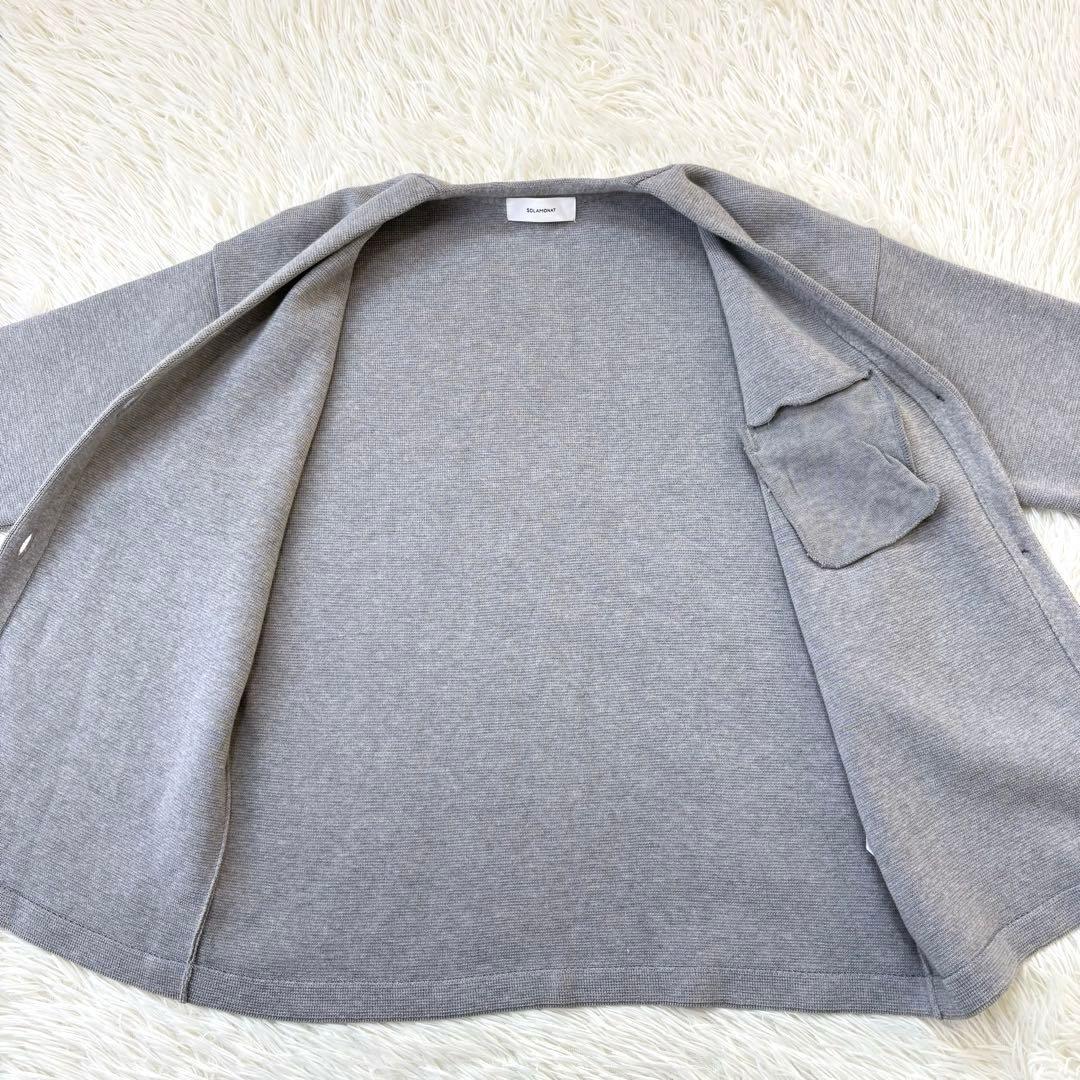 SOLAMONAT ソラモナ ウエハースニット ノーカラージャケット 杢グレー