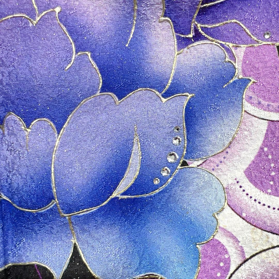 振袖　牡丹　薔薇　ストーン　金彩　千鳥格子　流線　着物　040k