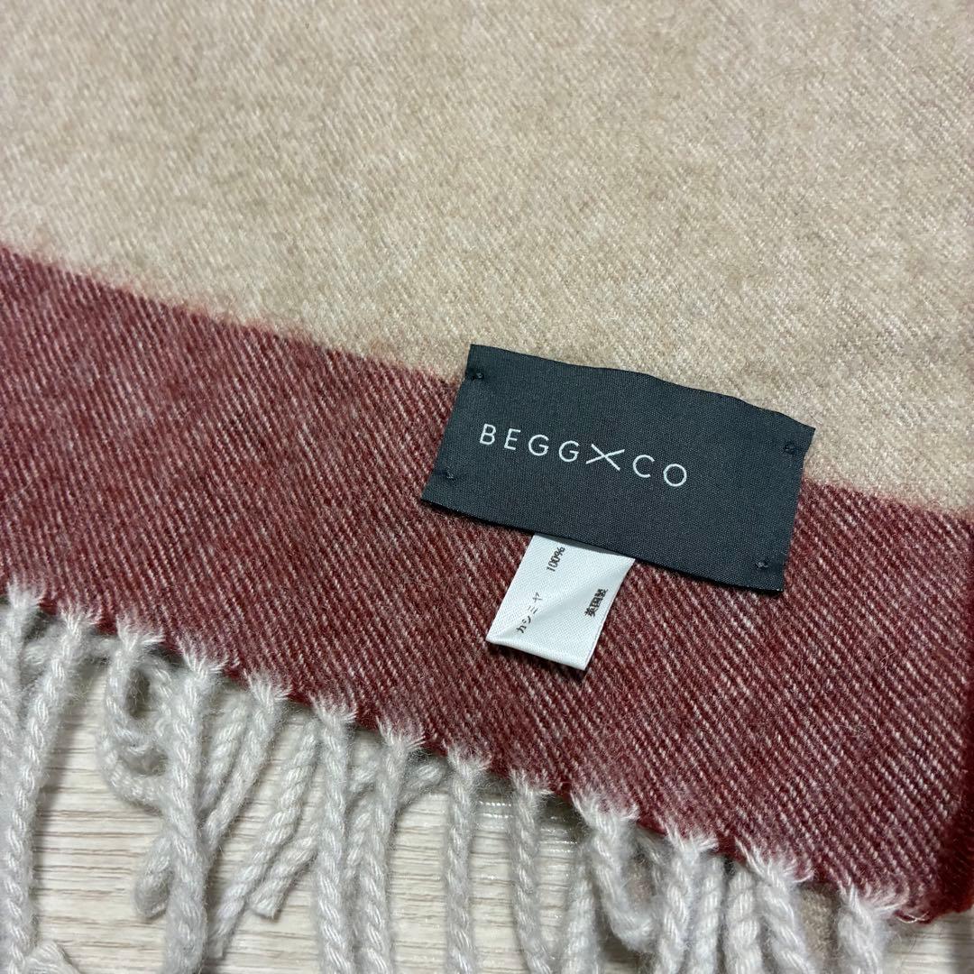 BEGG×CO カシミアベージュワインレッド ストールマフラー