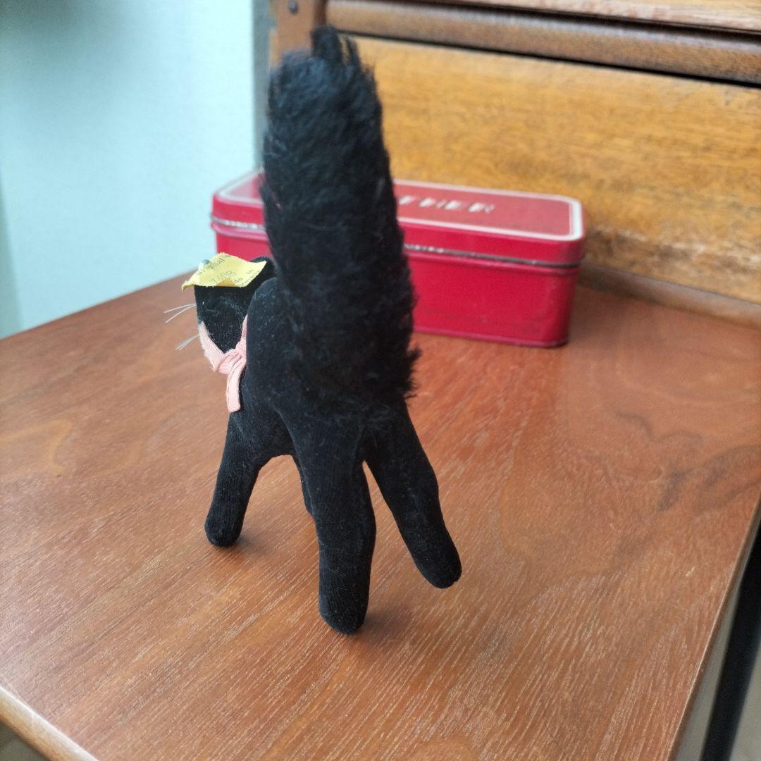 ビンテージ　シュタイフ　トム　キャット　黒猫　別珍製　高さ約８cm　一番小さい