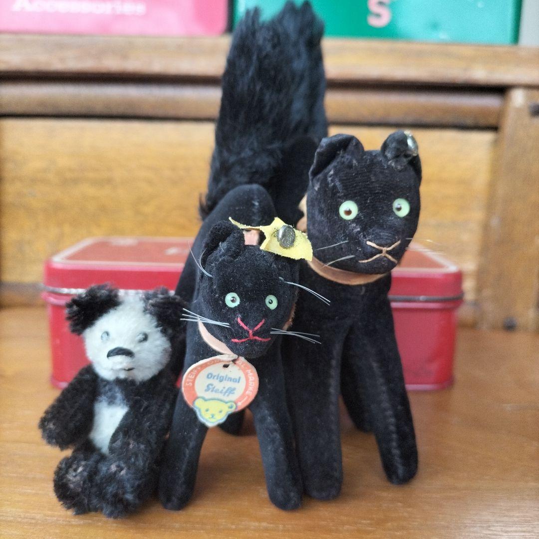 ビンテージ　シュタイフ　トム　キャット　黒猫　別珍製　高さ約８cm　一番小さい
