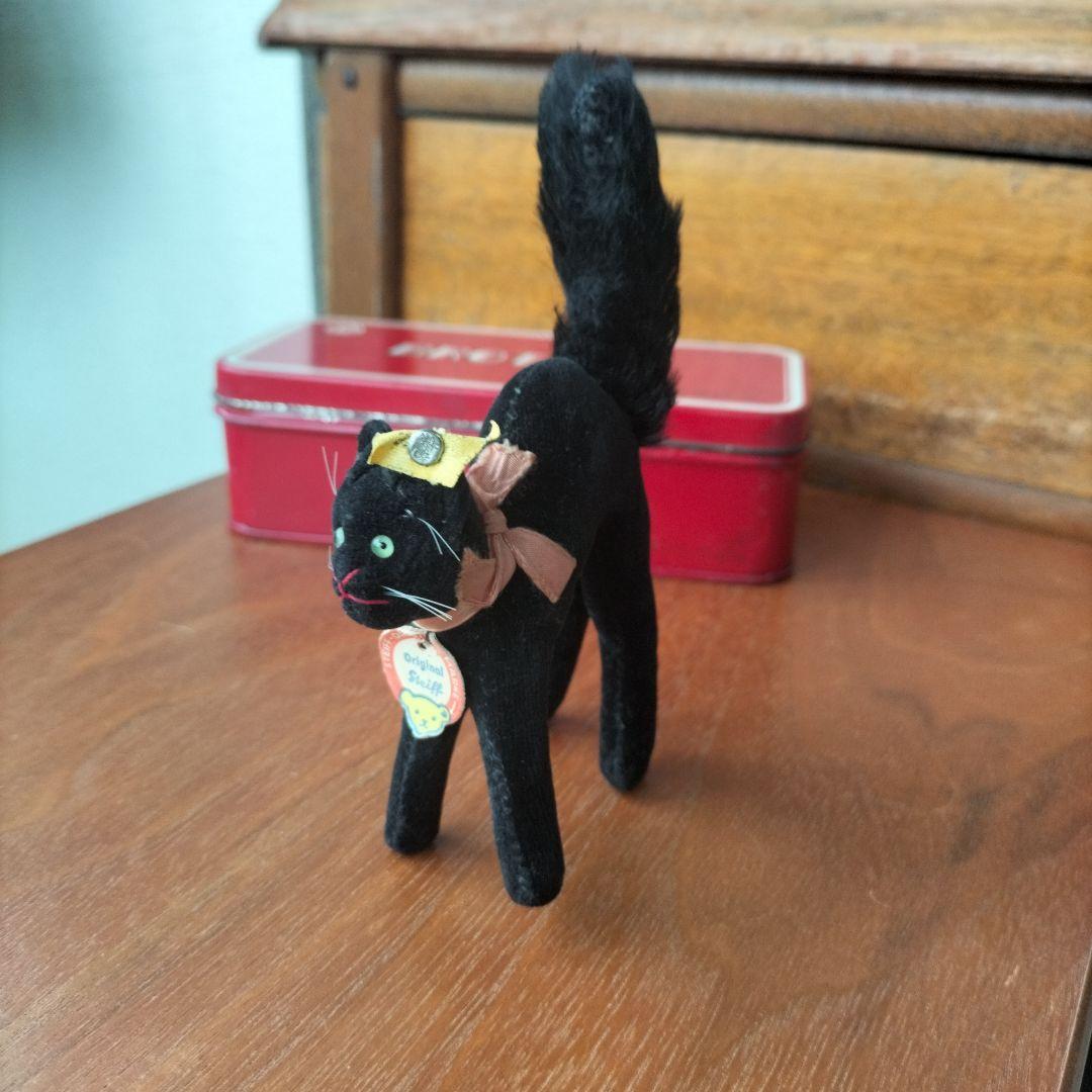 ビンテージ　シュタイフ　トム　キャット　黒猫　別珍製　高さ約８cm　一番小さい