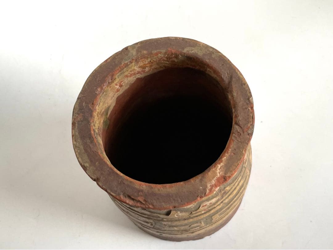 骨董　アンティーク　馬口窯　壺　花瓶　筆立て　筆筒　発掘　土器