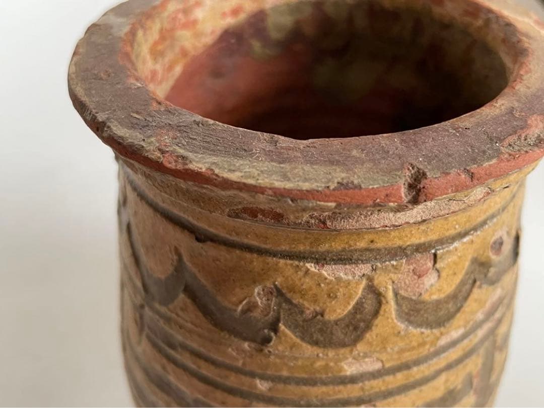 骨董　アンティーク　馬口窯　壺　花瓶　筆立て　筆筒　発掘　土器