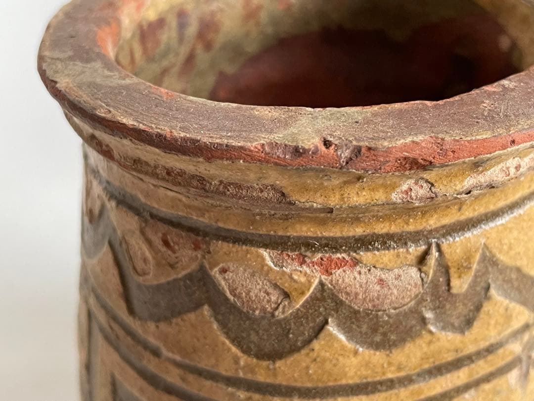 骨董　アンティーク　馬口窯　壺　花瓶　筆立て　筆筒　発掘　土器