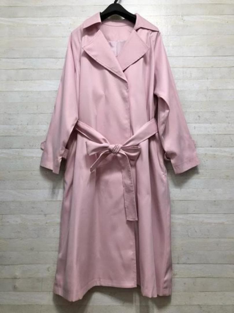 新品☆L♪ピンク系♪きれいめにも通勤にも♪ロングコート♪1.5万円相当A491