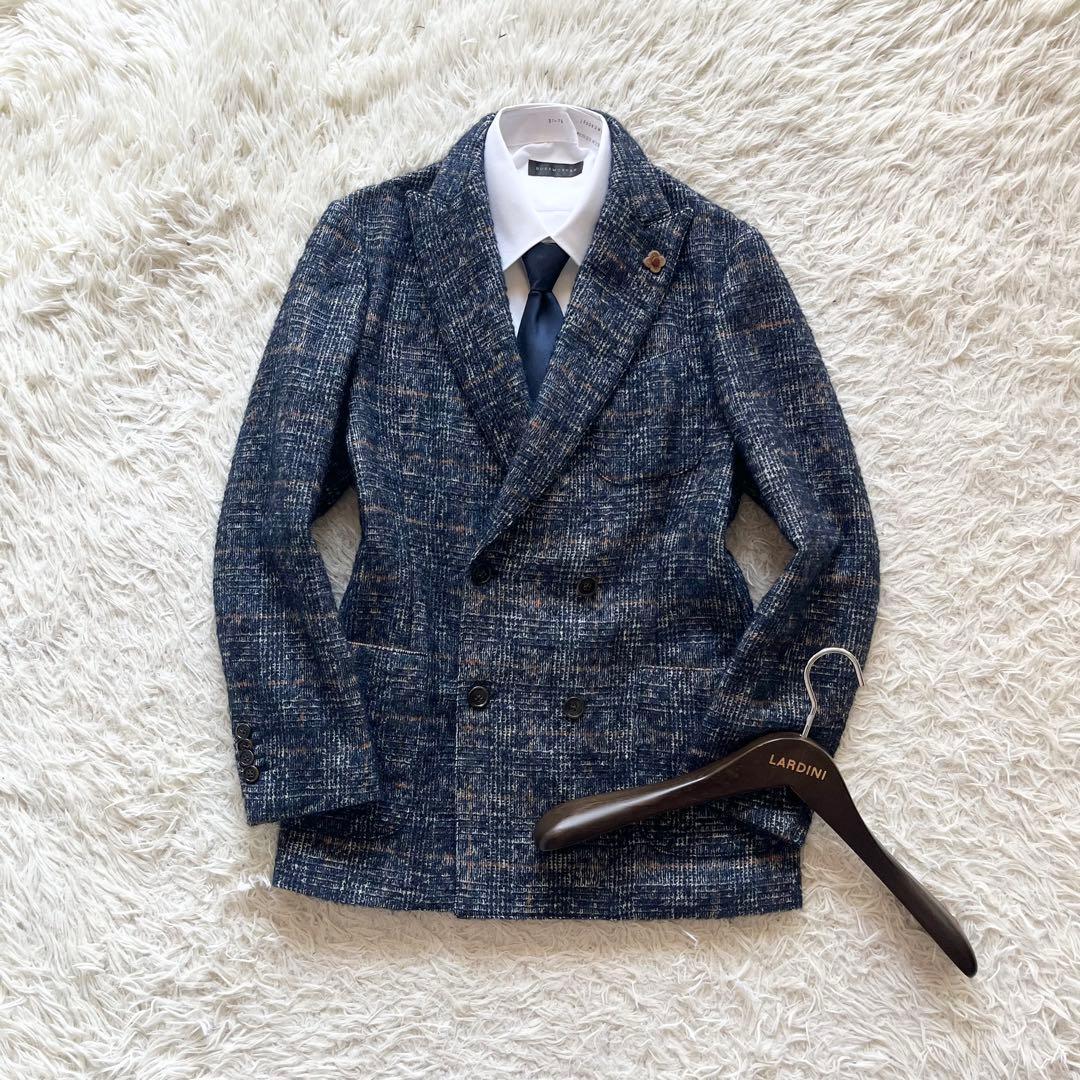 <美品>LARDINI ダブル ウール ツイード ジャケット サイズ44