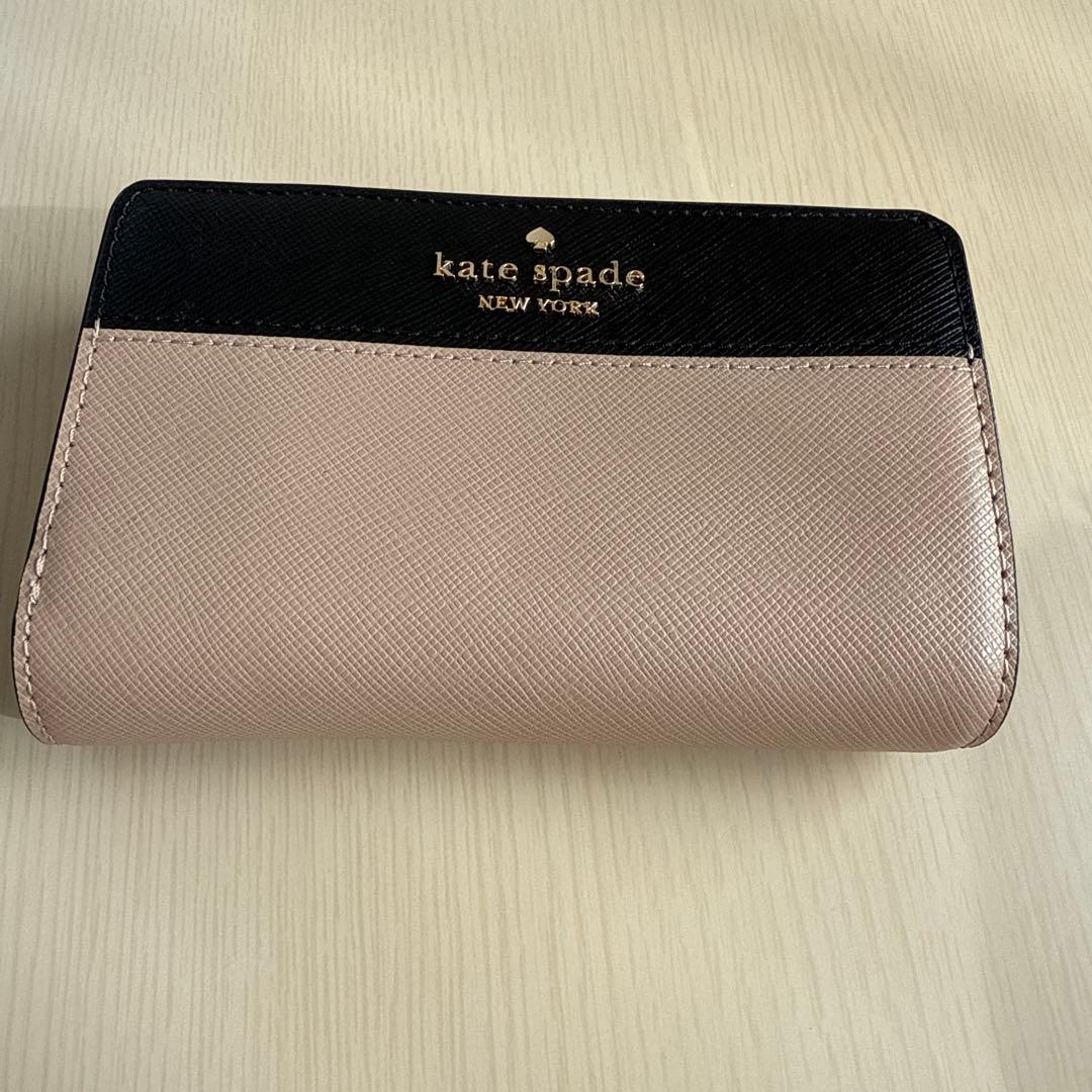 kate spade ケイトスペード 二つ折り財布 ブラック×ベージュ