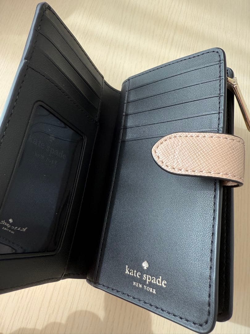 kate spade ケイトスペード 二つ折り財布 ブラック×ベージュ
