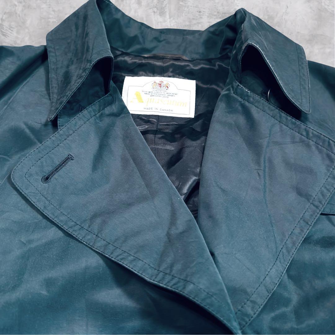 カナダ製 Aquascutum ダブル ロング トレンチコート ネイビー