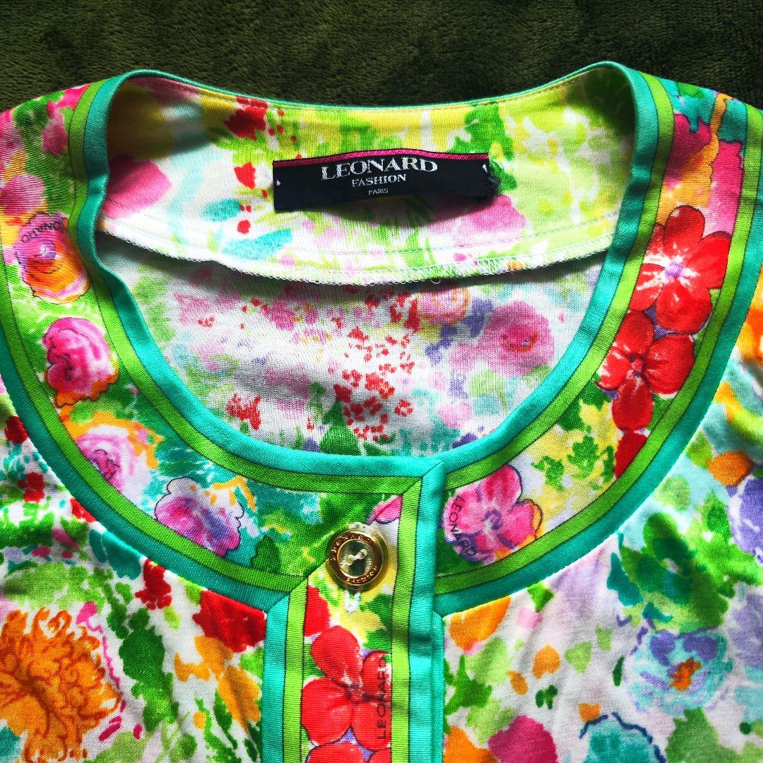 【極美品】LEONARD レオナール 花柄長袖カーディガン ボタニカル Lサイズ
