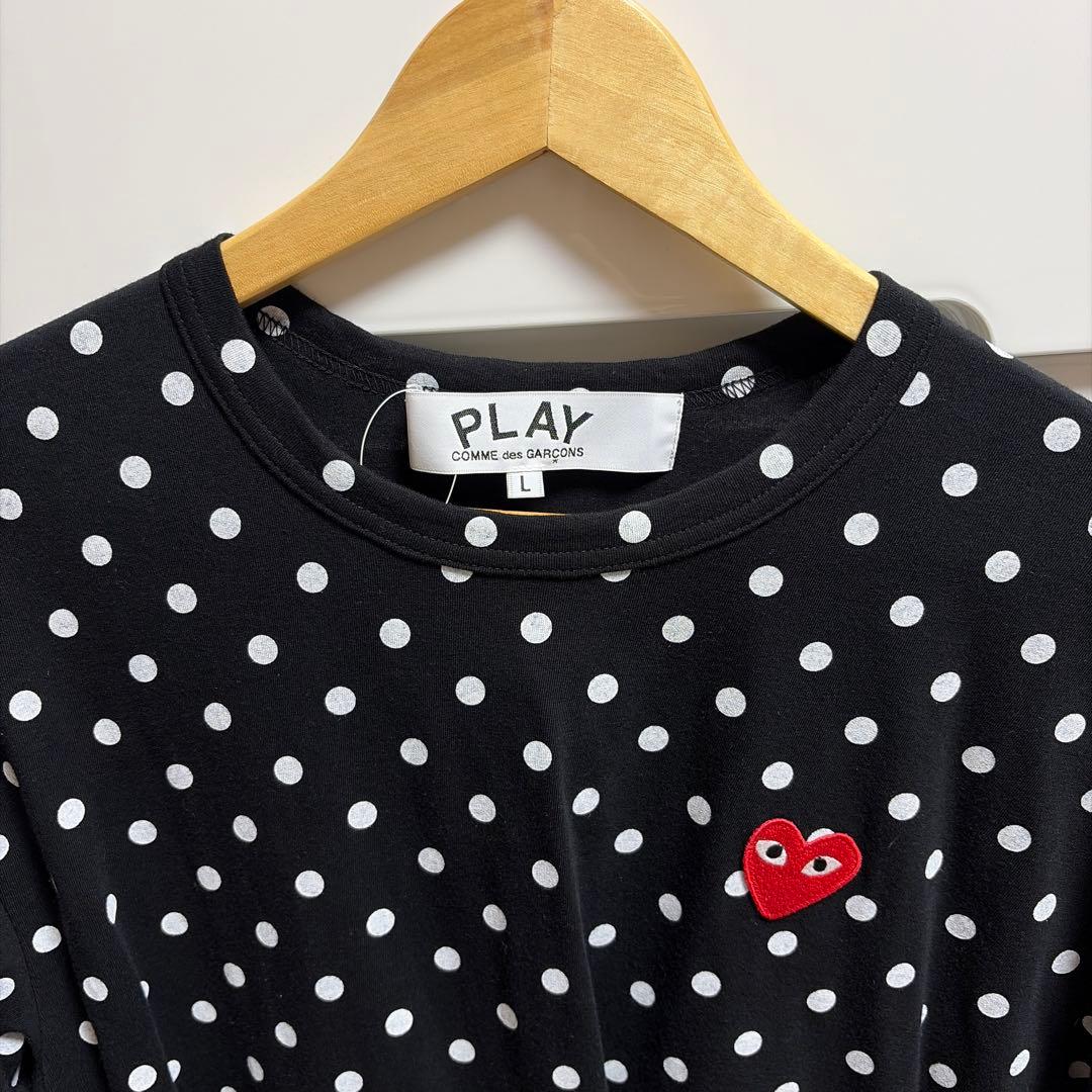 COMME des GARCONS 黒ポルカドット赤ハートロンT（Ｌサイズ）
