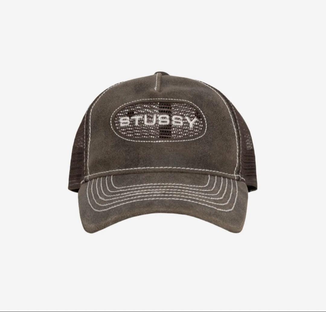 帽子 STUSSY TRUCKER CUT-OUT LEATHER SNAPBACK