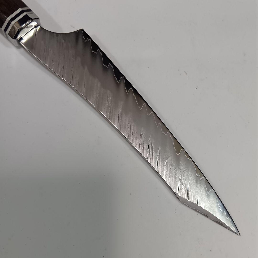 鬼反り切付型 V金10号 9層ダマスカス鋼 ペティナイフ 17cm 黒檀八角柄