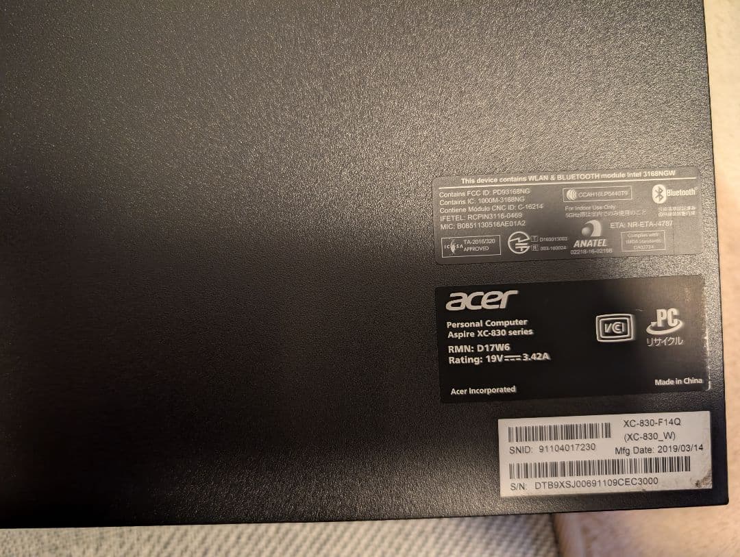 K*G様 acer　XC-830-F14Q Celeron J4005
