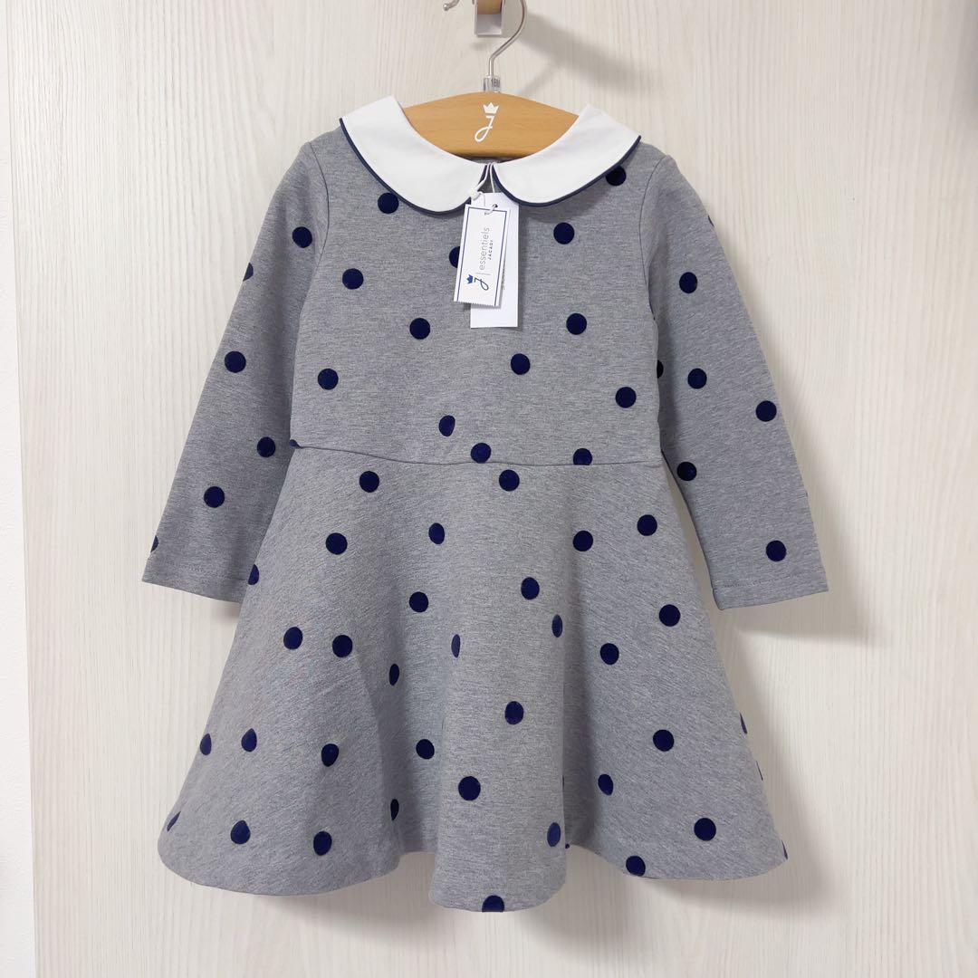 【新品】jacadi ワンピース ドット 丸襟 3A