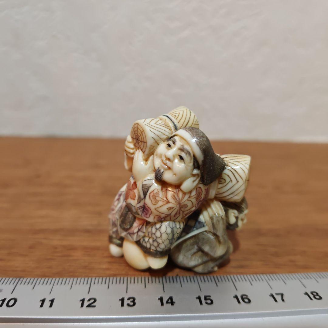 時代提物 七福神根付 天然素材 在銘【大黒様と猿】高4.5cm重39ｇ☆縁起物☆